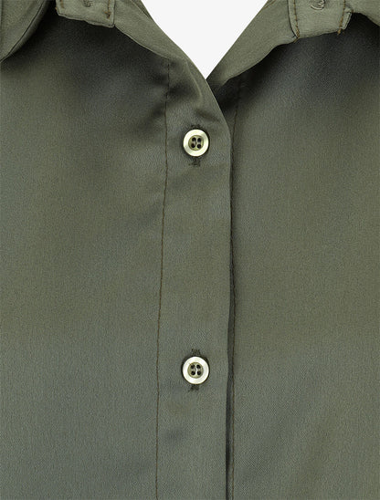 Body satiné style chemise sans manches - Kaki - 3