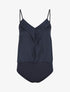 Body satiné à col V et fines bretelles - Marine - 4