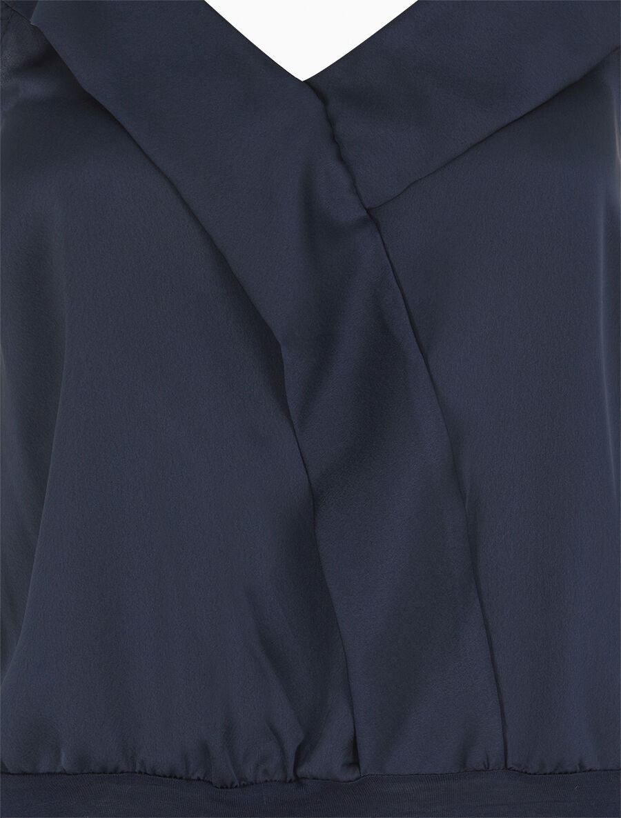 Body satiné à col V et fines bretelles - Marine - 3