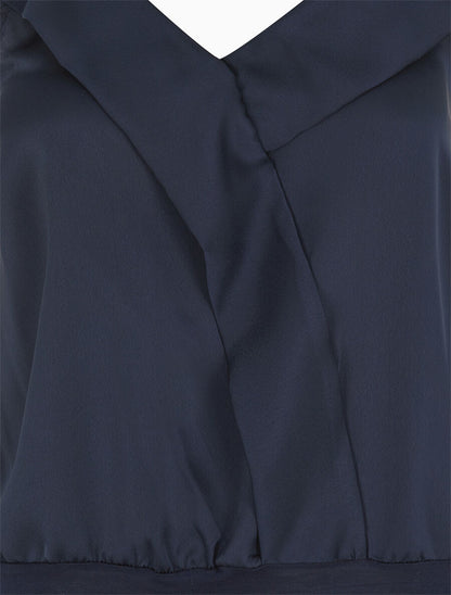 Body satiné à col V et fines bretelles - Marine - 3