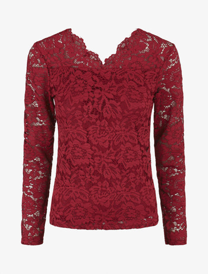 Top uni en dentelle - Bordeaux - 1