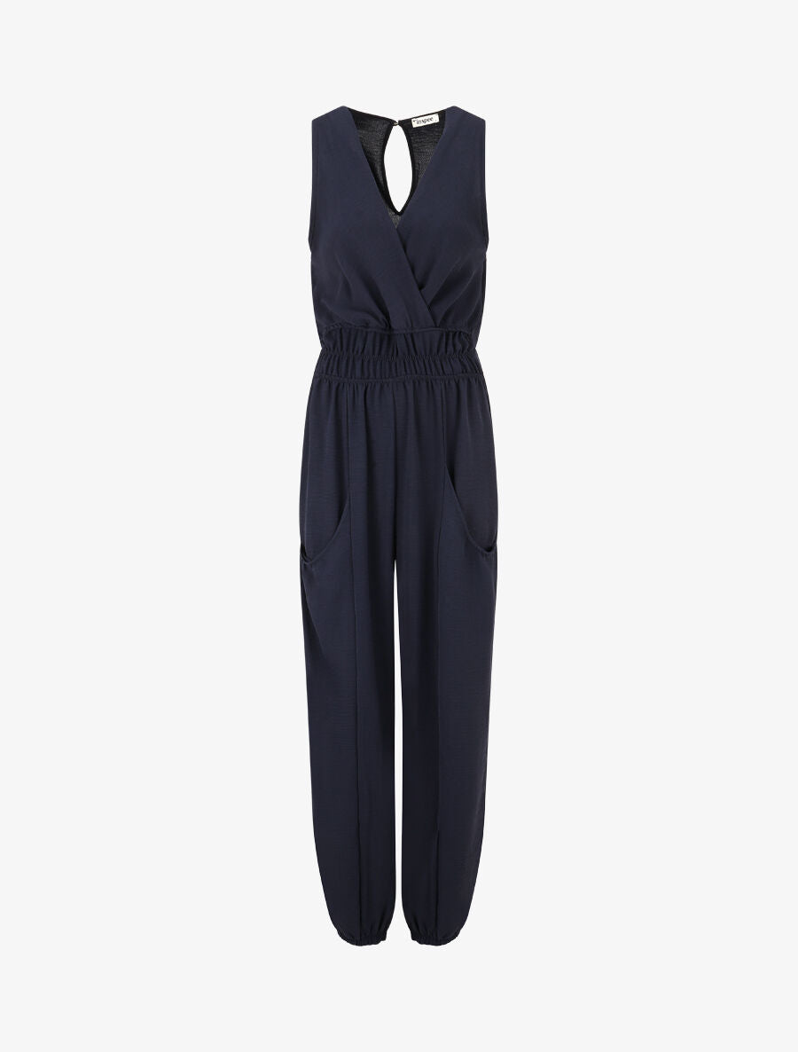 Combinaison unie coupe droite sans manches - Marine - 4