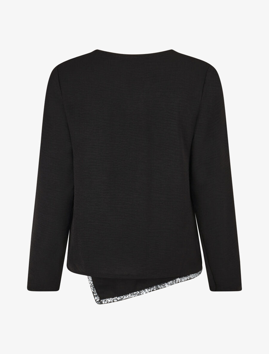 Blouse asymétrique à détail sequins - Noir - 2