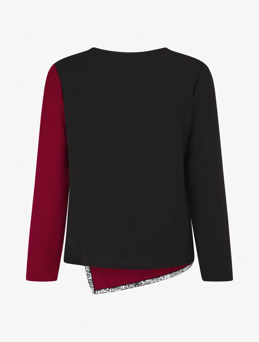Blouse asymétrique à détail sequins - Bordeaux - 2