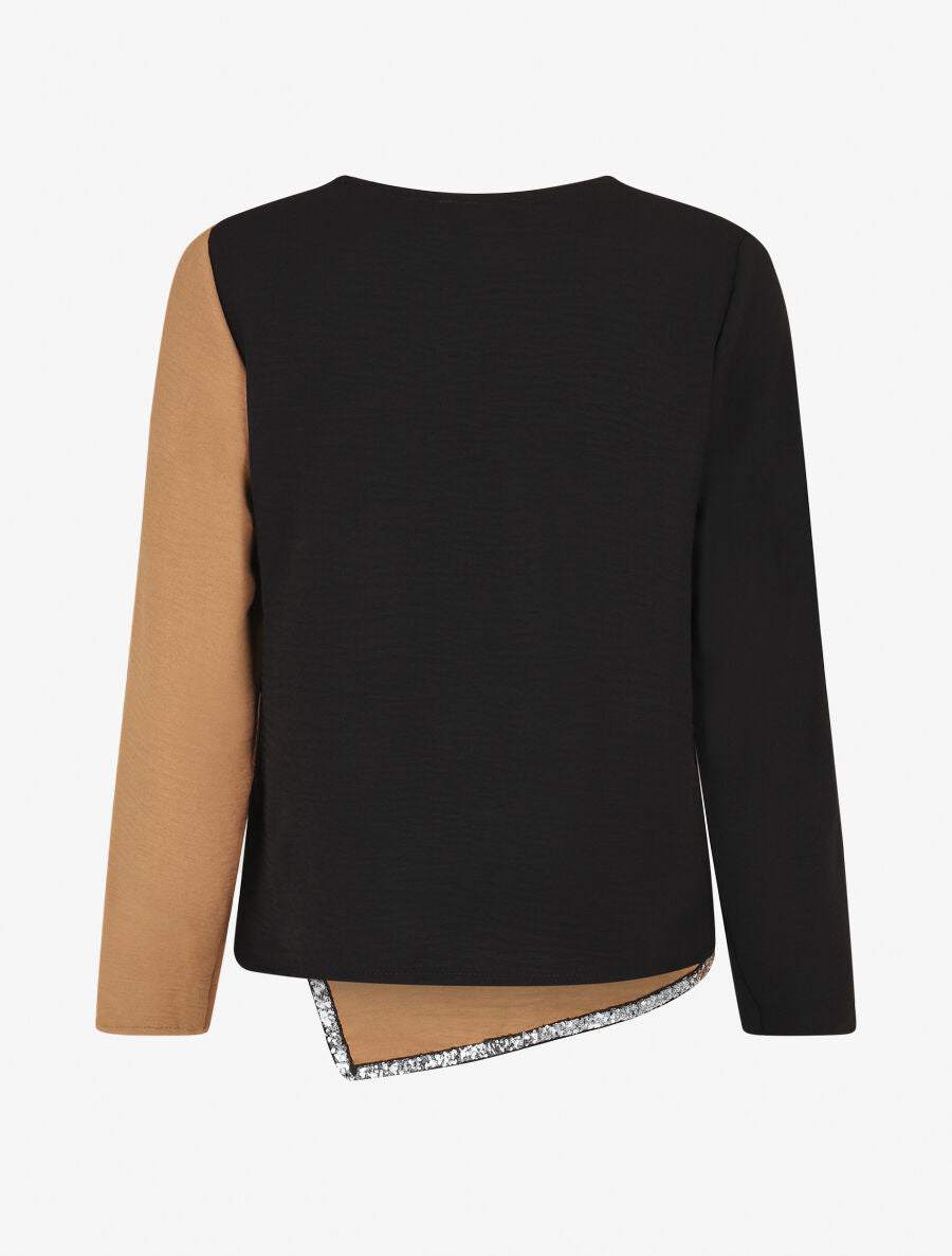 Blouse asymétrique à détail sequins - Camel - 2