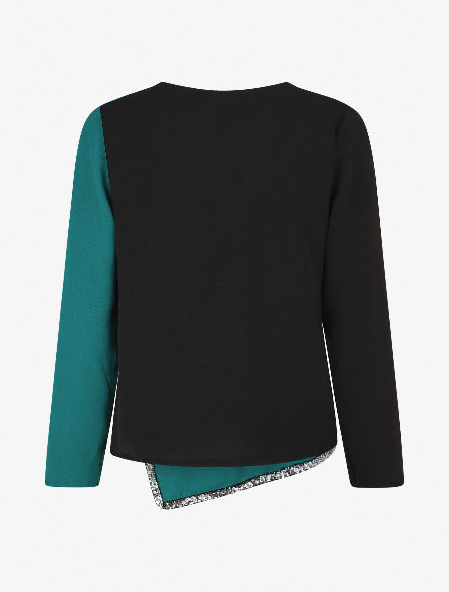 Blouse asymétrique à détail sequins - Bleu canard - 2