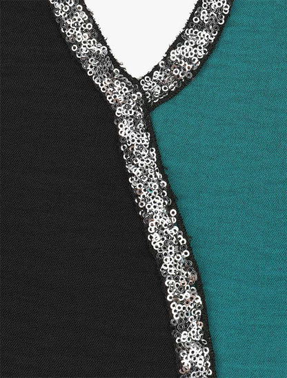 Blouse asymétrique à détail sequins - Bleu canard - 3