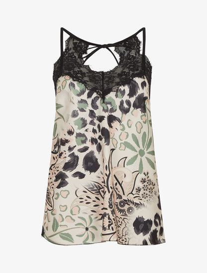 Caraco imprimé foulard à détail dentelle - Noir - 4