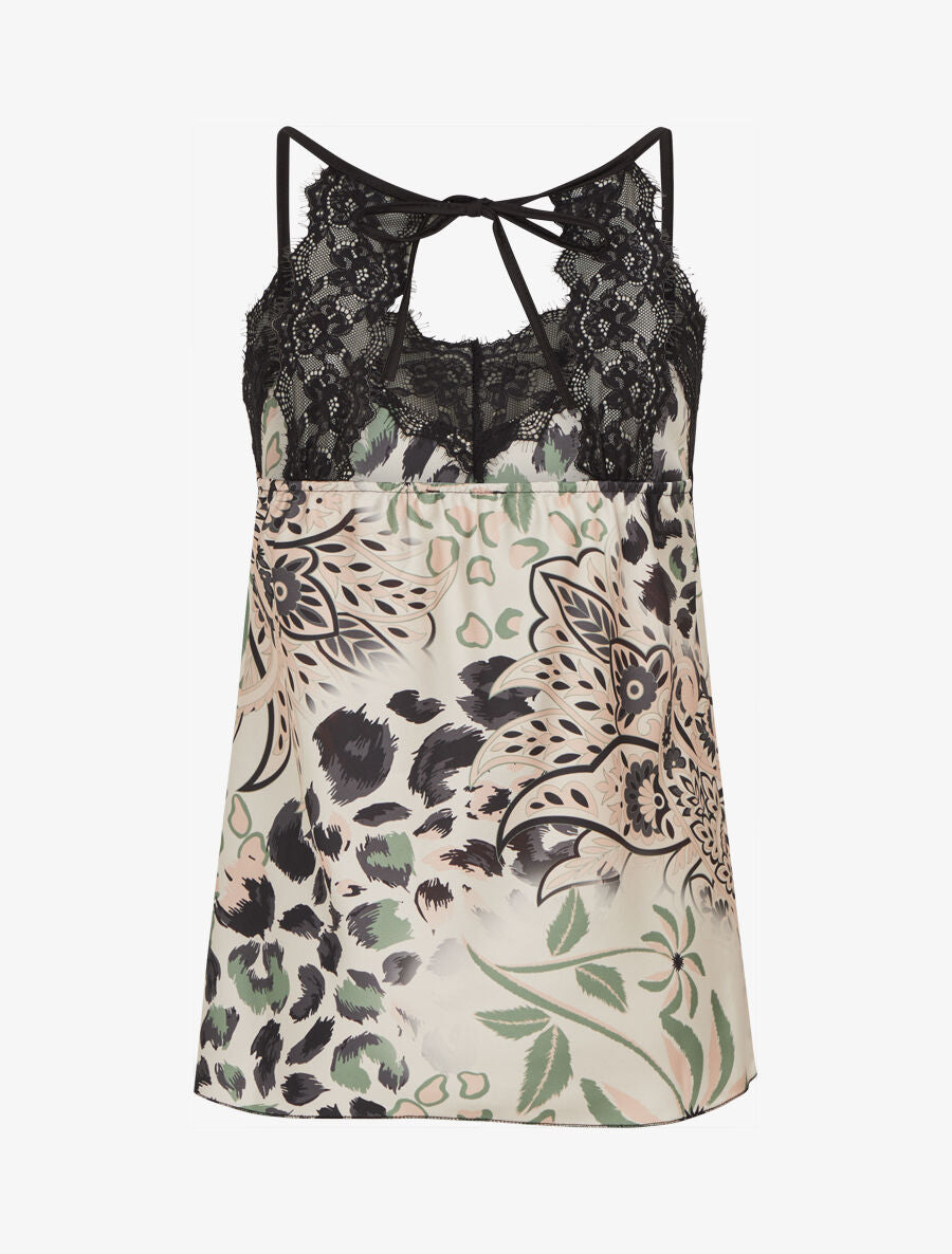 Caraco imprimé foulard à détail dentelle - Noir - 2