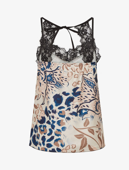 Caraco imprimé foulard à détail dentelle - Marine - 2