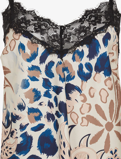 Caraco imprimé foulard à détail dentelle - Marine - 3