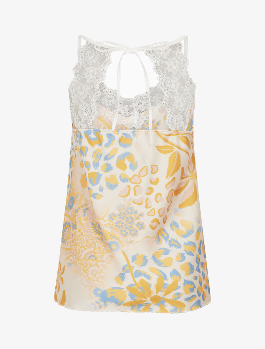 Caraco imprimé foulard à détail dentelle - Jaune - 2