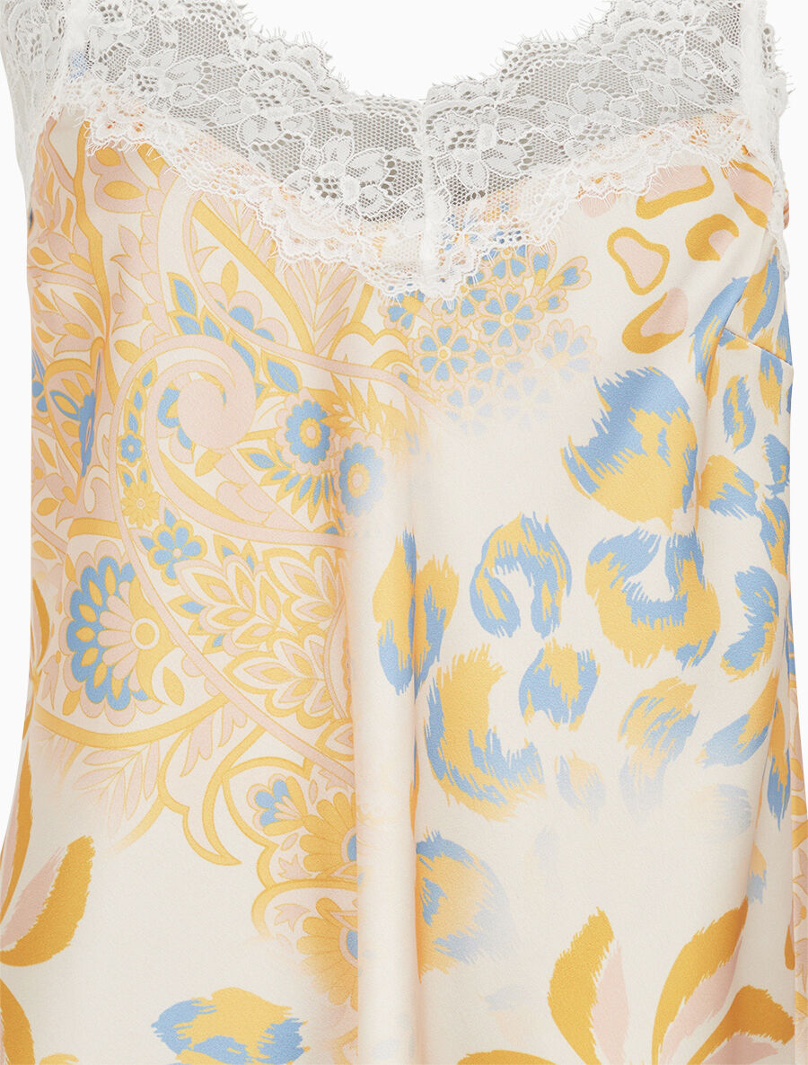 Caraco imprimé foulard à détail dentelle - Jaune - 3