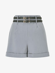 Short droit taille haute à double ceintures - Gris - 4