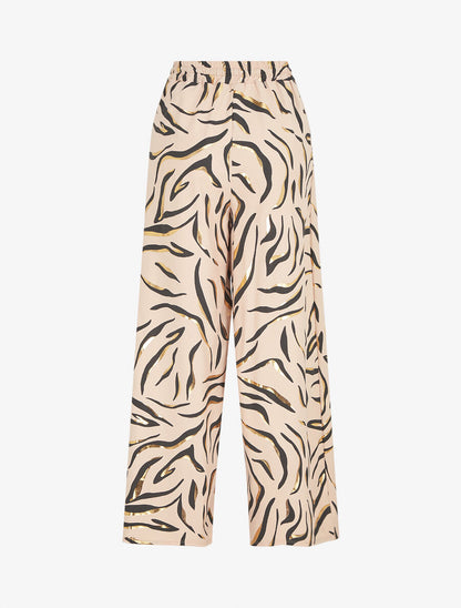 Pantalon satiné taille haute à motif doré - Beige - 2