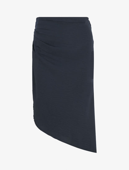 Jupe uni asymétrique effet drapé - Marine - 1