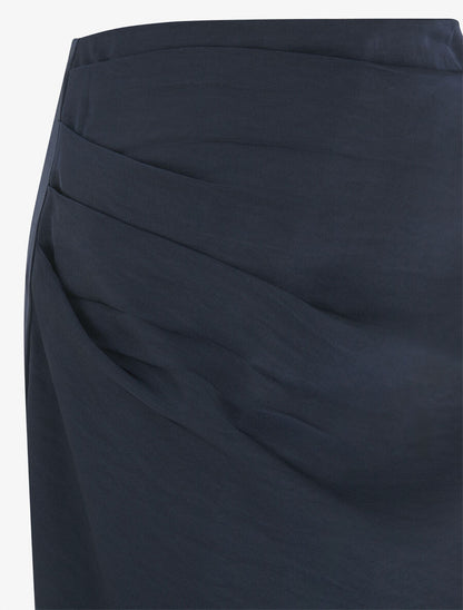 Jupe uni asymétrique effet drapé - Marine - 3