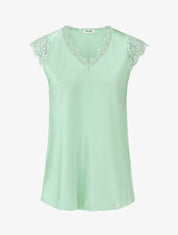 Top satiné à épaules en dentelle - Vert clair - 1