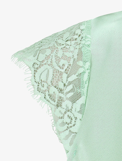 Top satiné à épaules en dentelle - Vert clair - 3