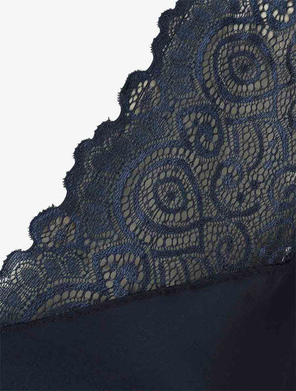 Top satiné à mancherons en dentelle - Marine - 3