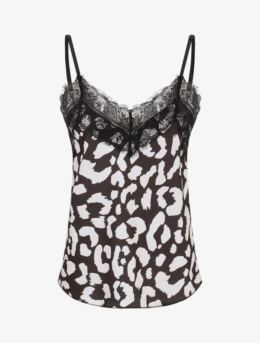 Caraco satiné imprimé léopard - Noir - 4