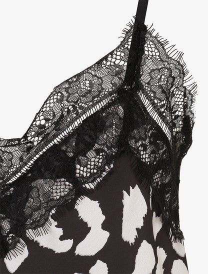 Caraco satiné imprimé léopard - Noir - 3