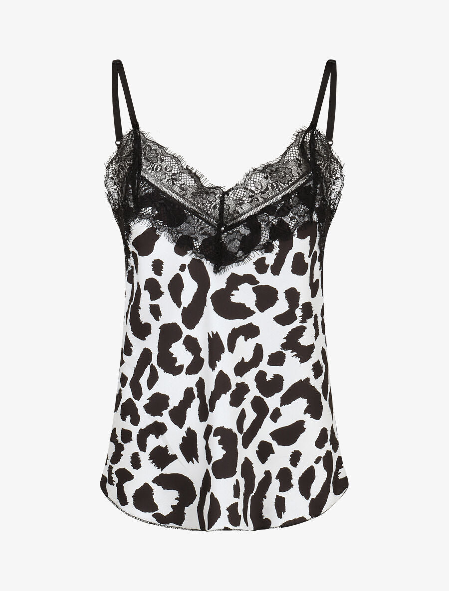 Caraco satiné imprimé léopard - Blanc - 1