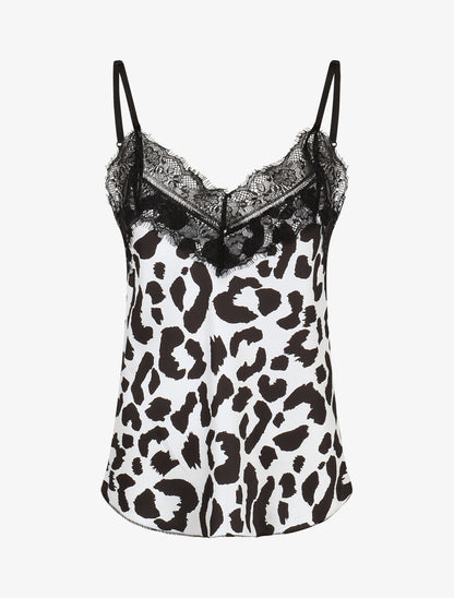 Caraco satiné imprimé léopard - Blanc - 1