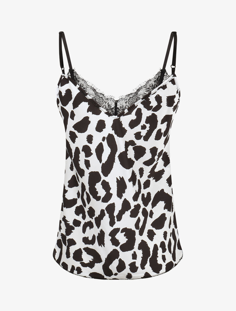 Caraco satiné imprimé léopard - Blanc - 2