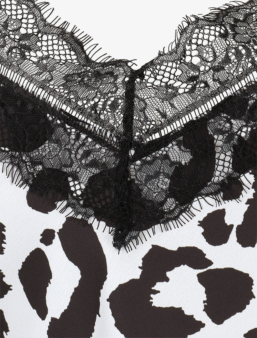 Caraco satiné imprimé léopard - Blanc - 3