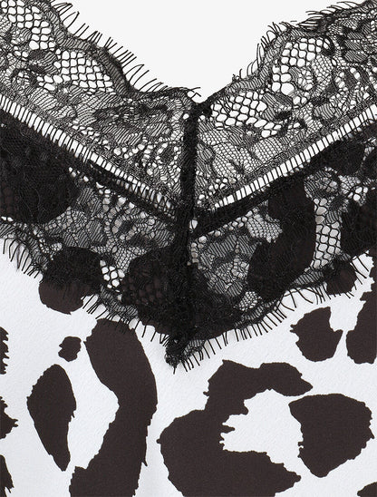 Caraco satiné imprimé léopard - Blanc - 3