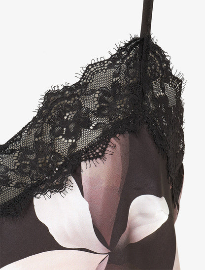 Caraco satiné imprimé pétales - Noir - 3