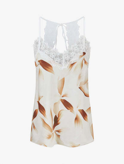 Caraco satiné imprimé pétales - Beige - 1