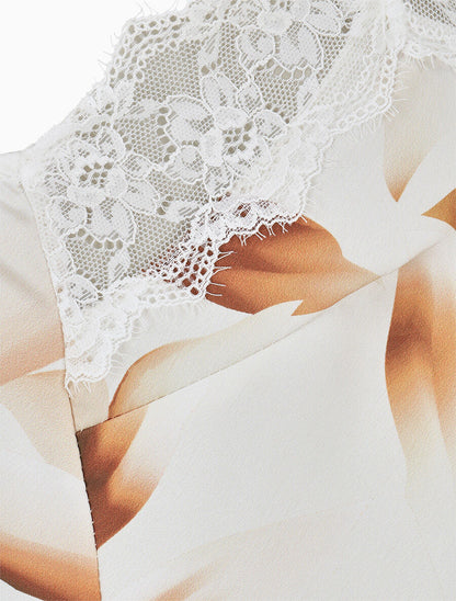 Caraco satiné imprimé pétales - Beige - 3