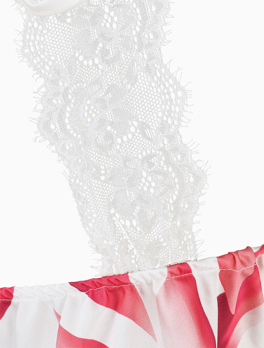 Caraco satiné imprimé pétales - Rose - 3