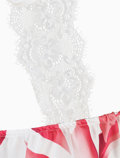 Caraco satiné imprimé pétales - Rose - 3