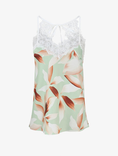 Caraco satiné imprimé pétales - Vert menthe - 4