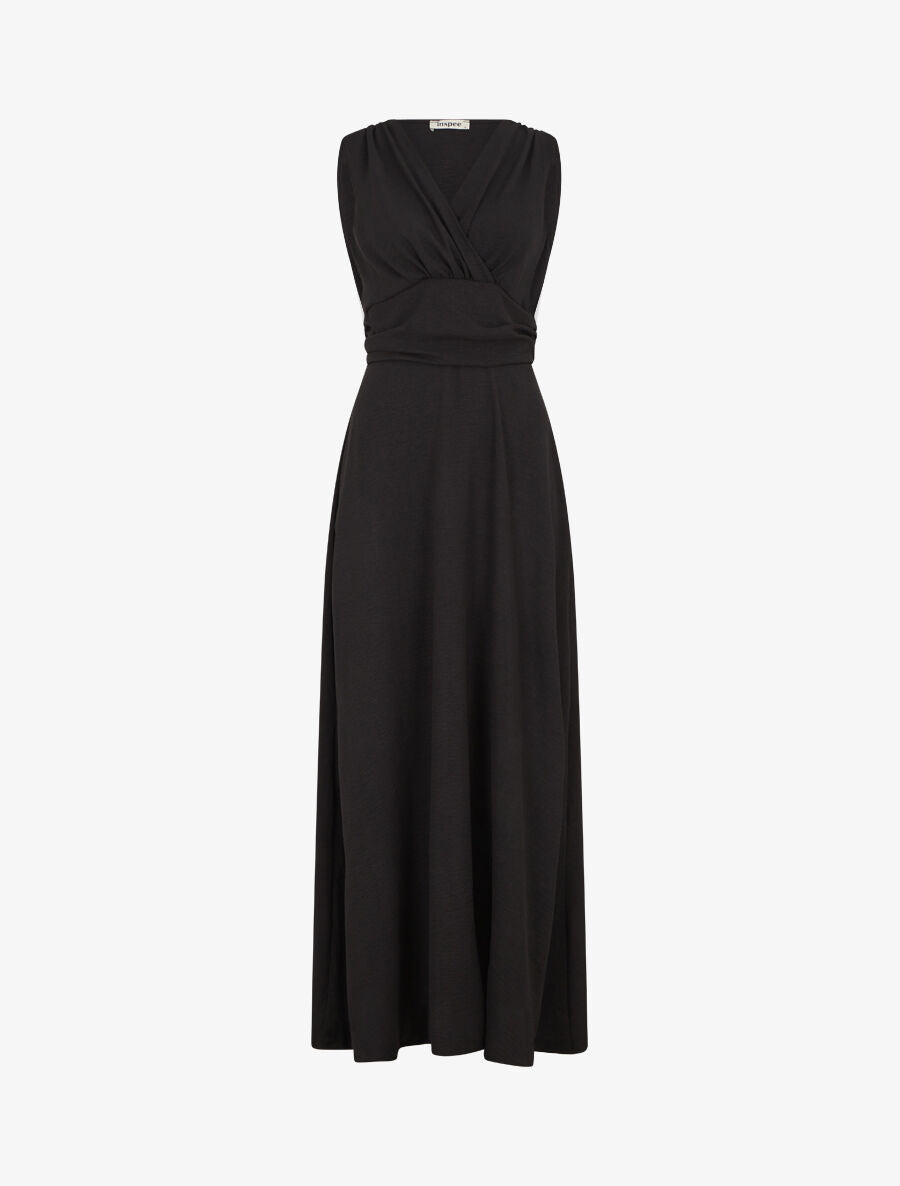 Robe longue évasée sans manches - Noir - 1