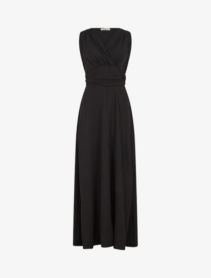 Robe longue évasée sans manches - Noir - 1