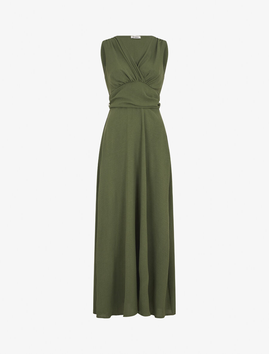 Robe longue évasée sans manches - Kaki - 1