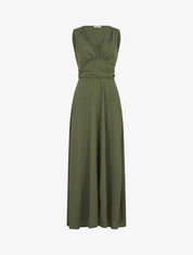 Robe longue évasée sans manches - Kaki - 1