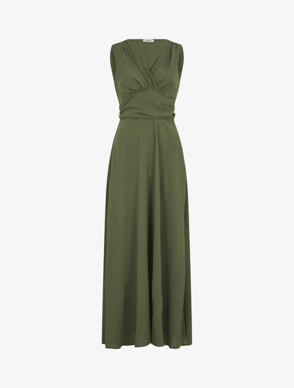 Robe longue évasée sans manches - Kaki - 1