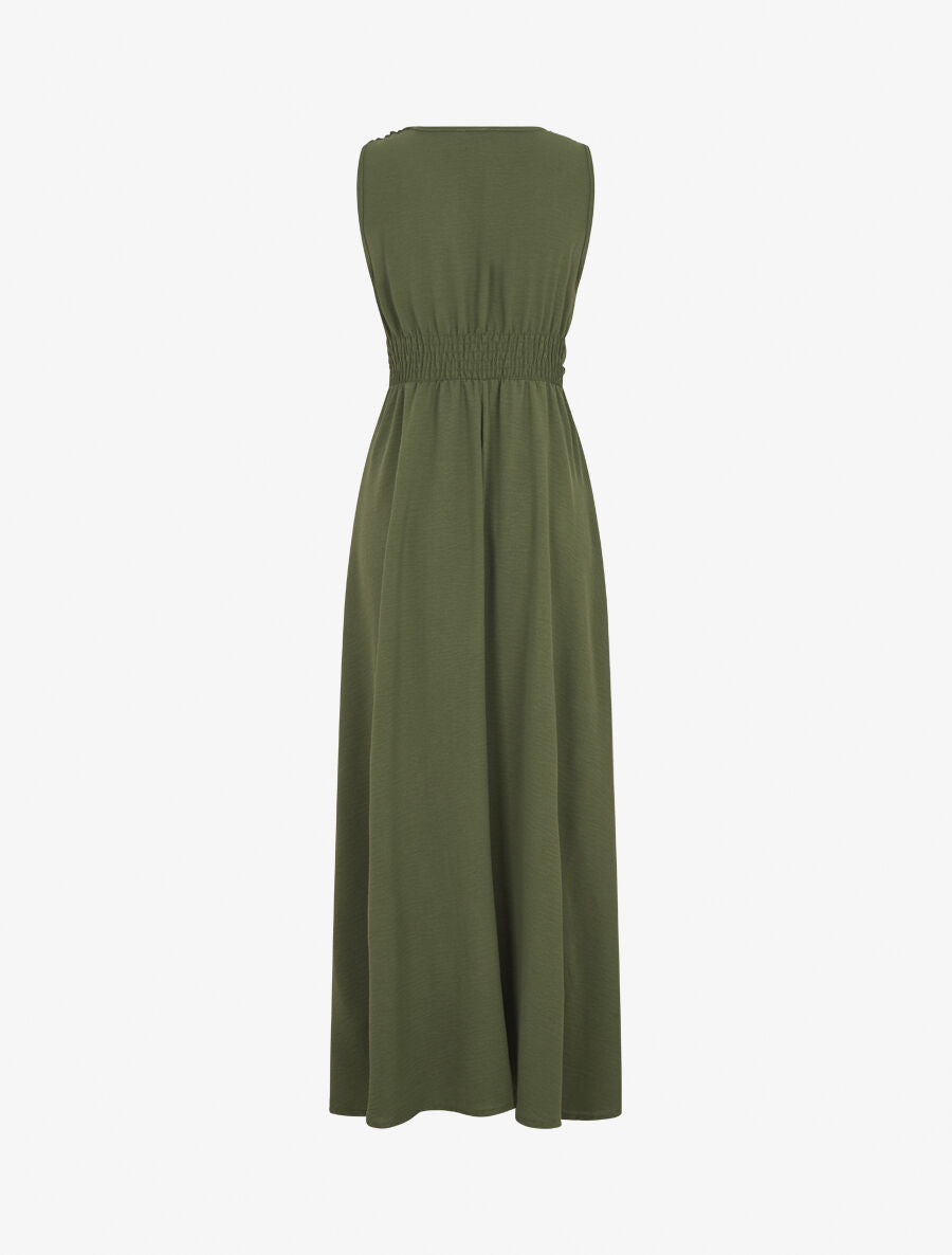 Robe longue évasée sans manches - Kaki - 2