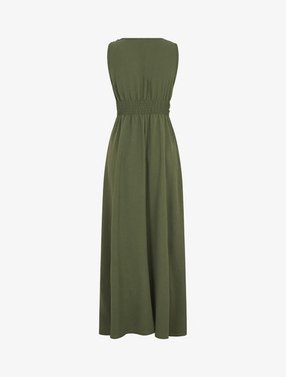 Robe longue évasée sans manches - Kaki - 2