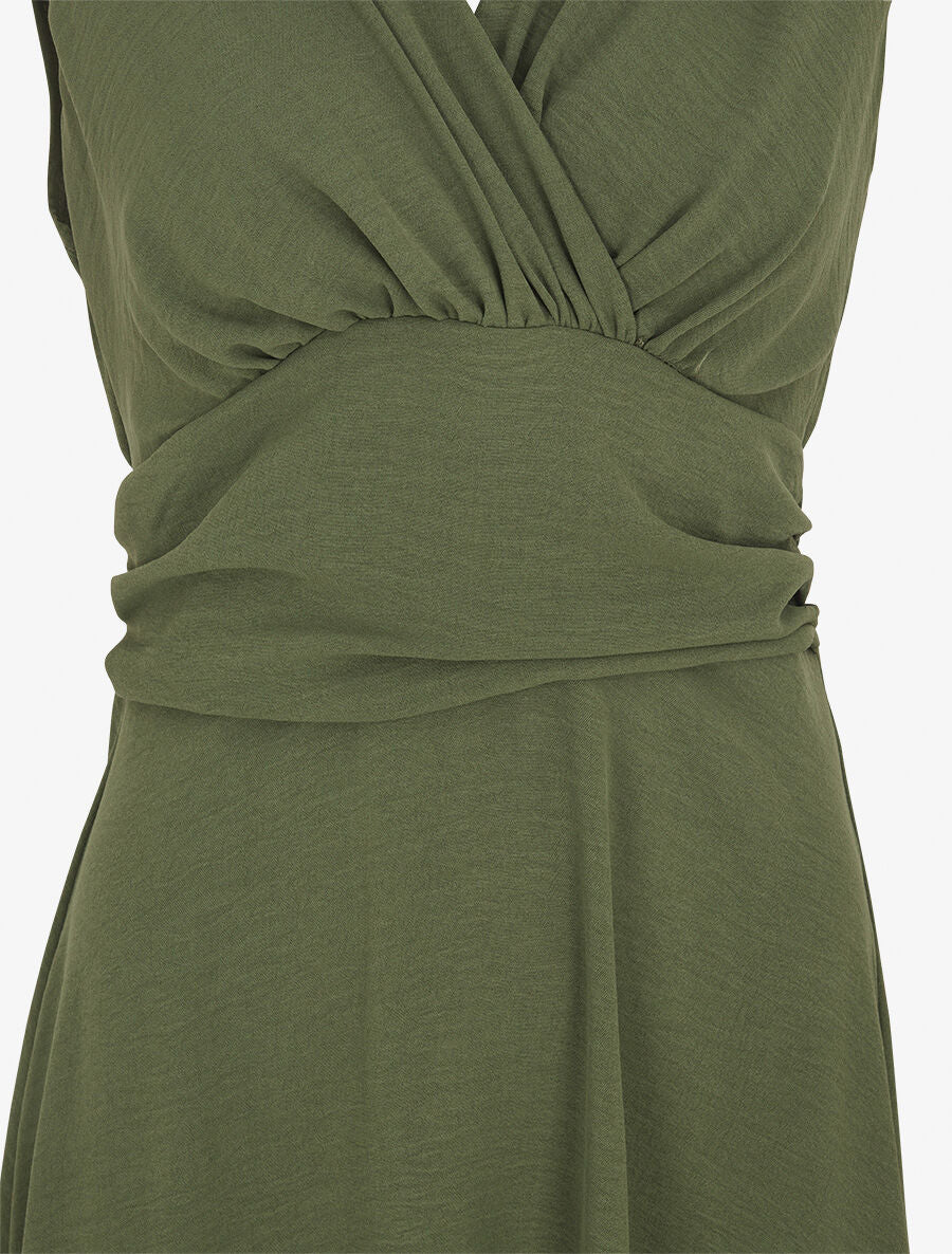 Robe longue évasée sans manches - Kaki - 3
