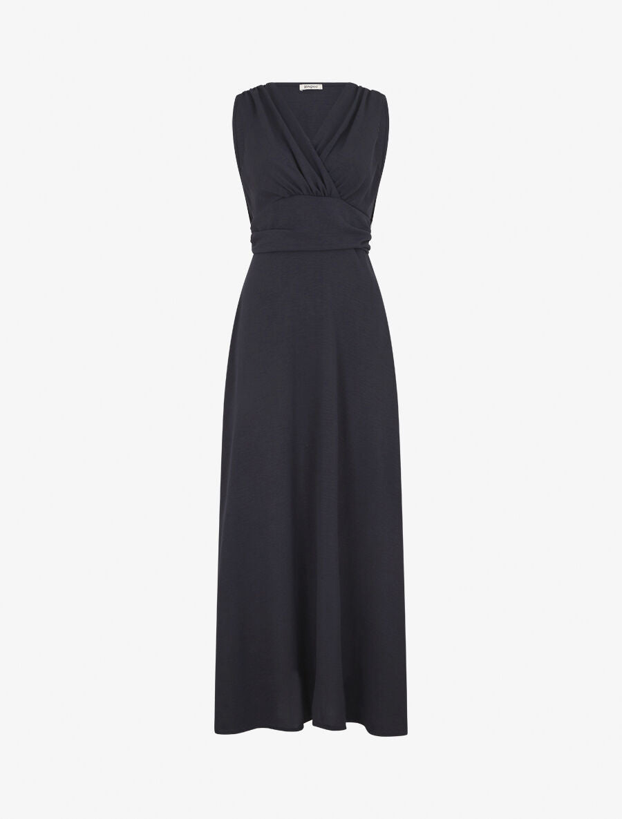 Robe longue évasée sans manches - Marine - 1