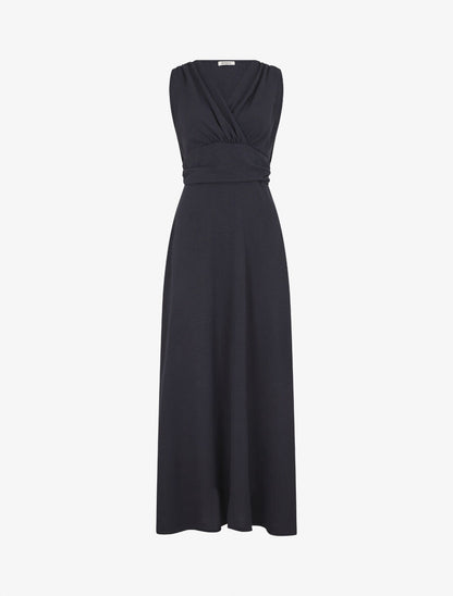 Robe longue évasée sans manches - Marine - 1