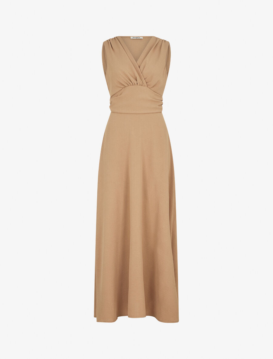 Robe longue évasée sans manches - Camel - 1