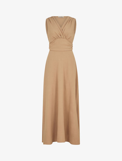 Robe longue évasée sans manches - Camel - 1
