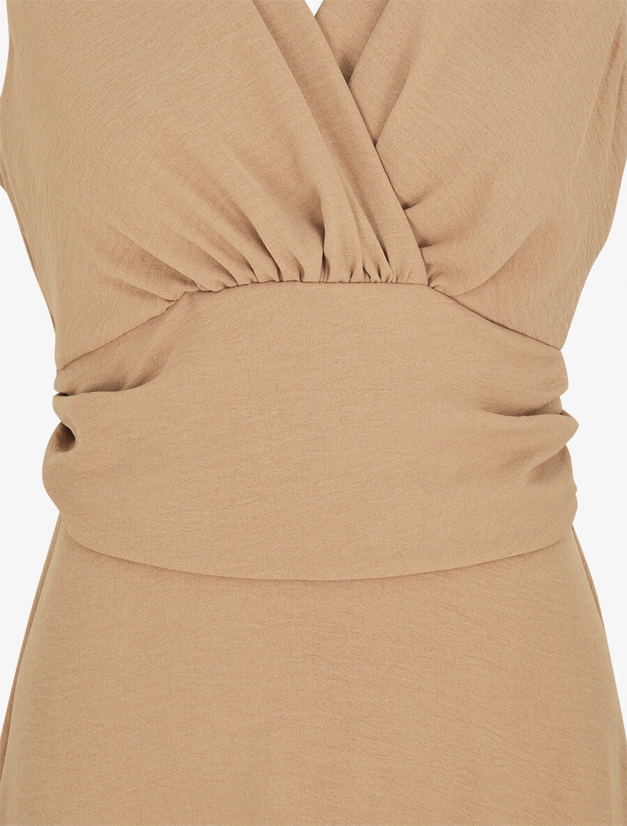 Robe longue évasée sans manches - Camel - 3